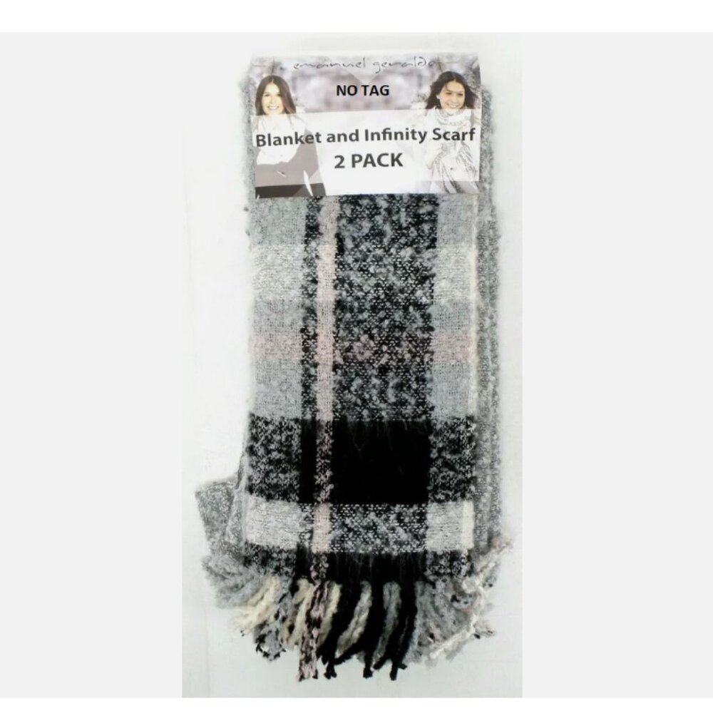 EMANUEL GERALDO WOMENS 2PK SCARF WRAP INFINITY (PNK/BLK/GRAY PLAID,ONE SZ)